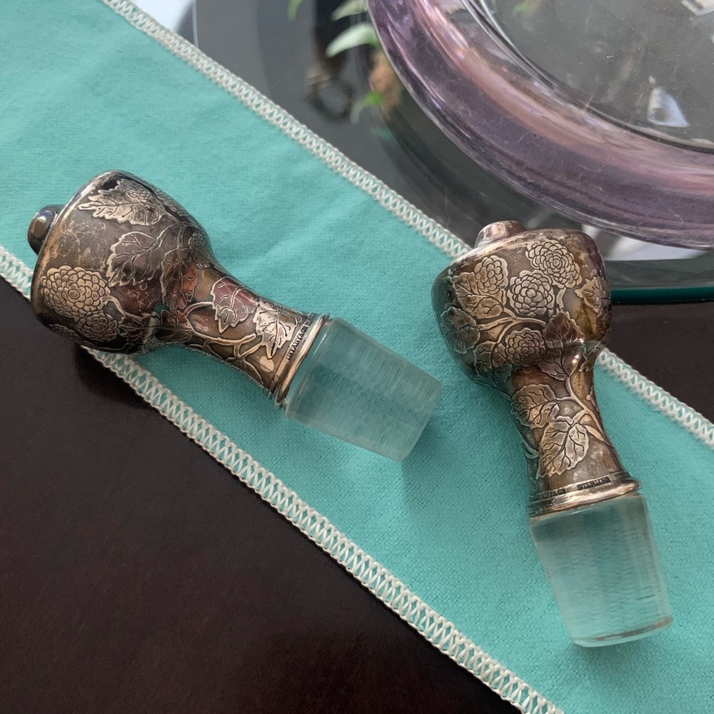 TWO Tiffany & Co. decanter lids silver patina RARE